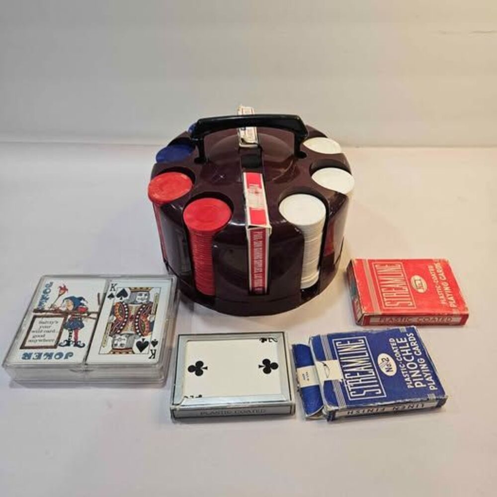 Vintage Hoyle & Streamline Poker Set with Carousel and Playing Cards